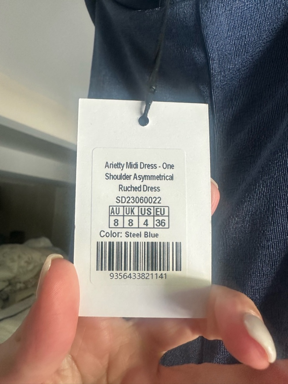 Showpo One-Shoulder Blue Ruched Midi Dress NWT - Picture 6 of 6